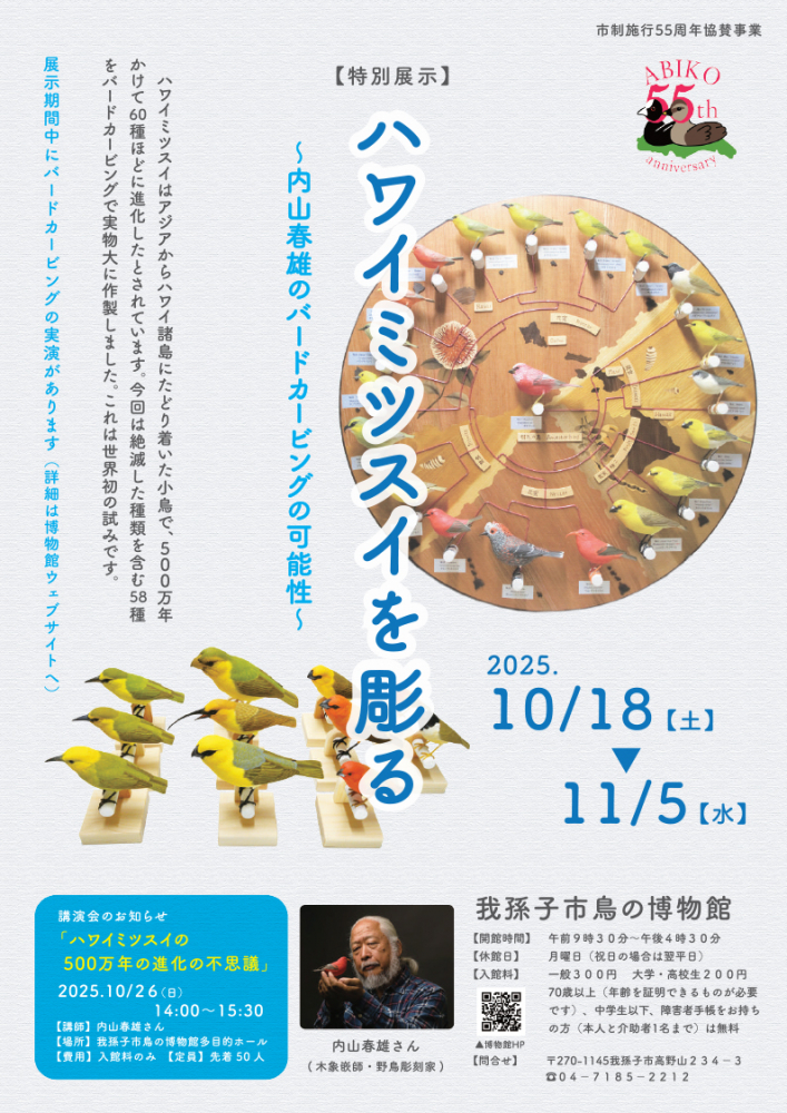 我孫子市鳥の博物館：特別展示「ハワイミツスイを彫る～内山春雄のバードカービングの可能性～」