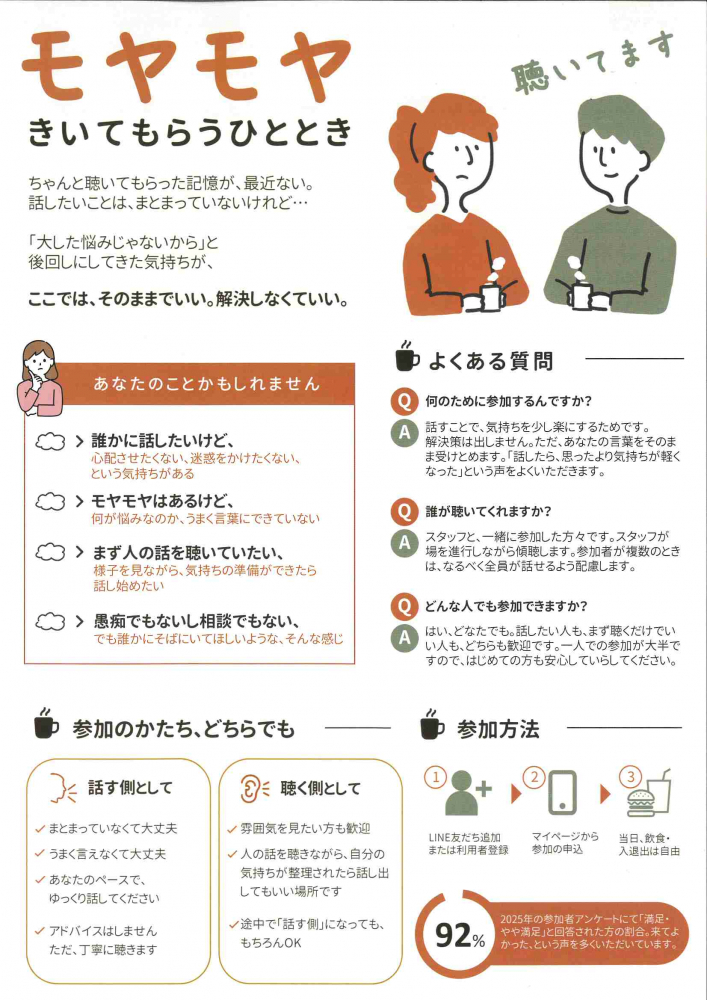 【傾聴カフェ】モヤモヤ  きいてもらうひととき